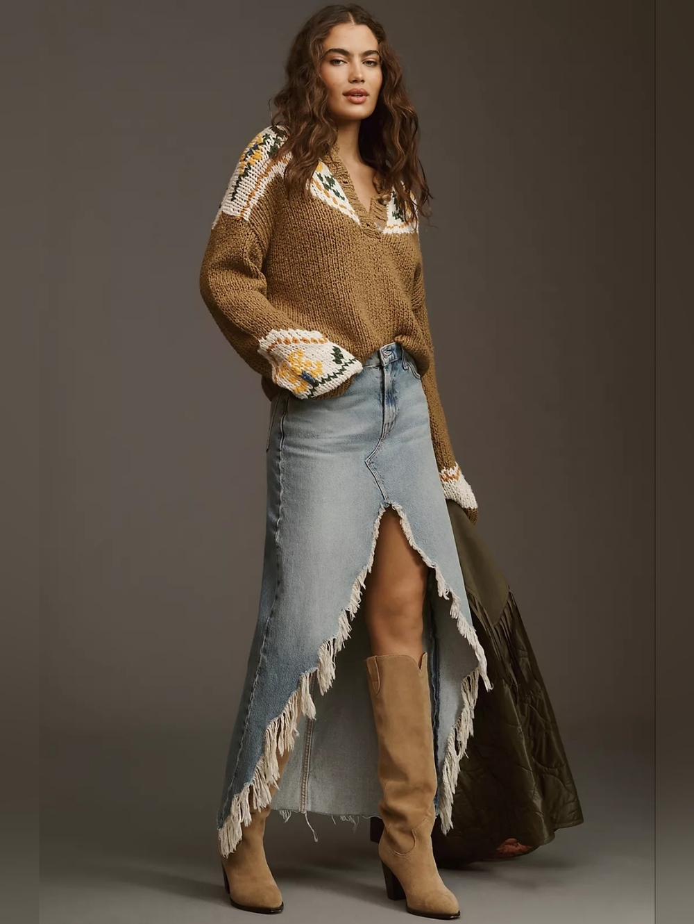 MOTHER The Ditcher Maxi Super Fray Split Denim Jean Skirt Light Blue- 25=0 - Picture 3 of 16